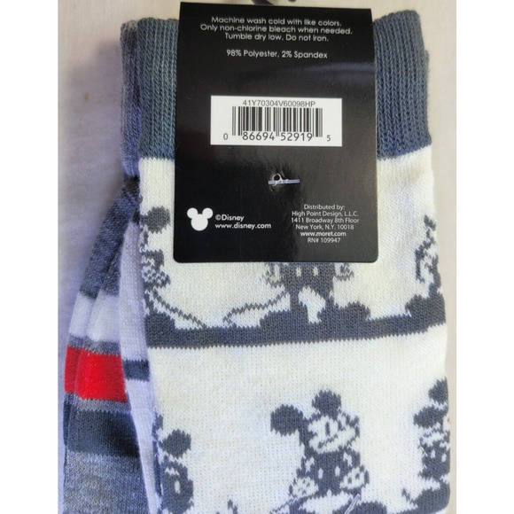 Disney Mickey Mouse Men's Crew Socks 2 Pack Large 10-13 Gray Red White Stretch - Picture 5 of 5